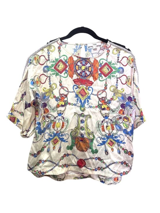 Vera Moda Tops - Vintage Vera Moda Silk Blouse Baroque Print Beaded Shoulder Size 38 M #4b